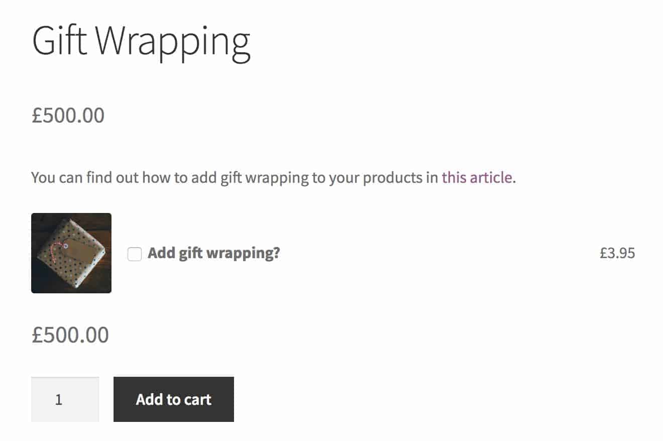 Add gift wrapping checkbox in WooCommerce product