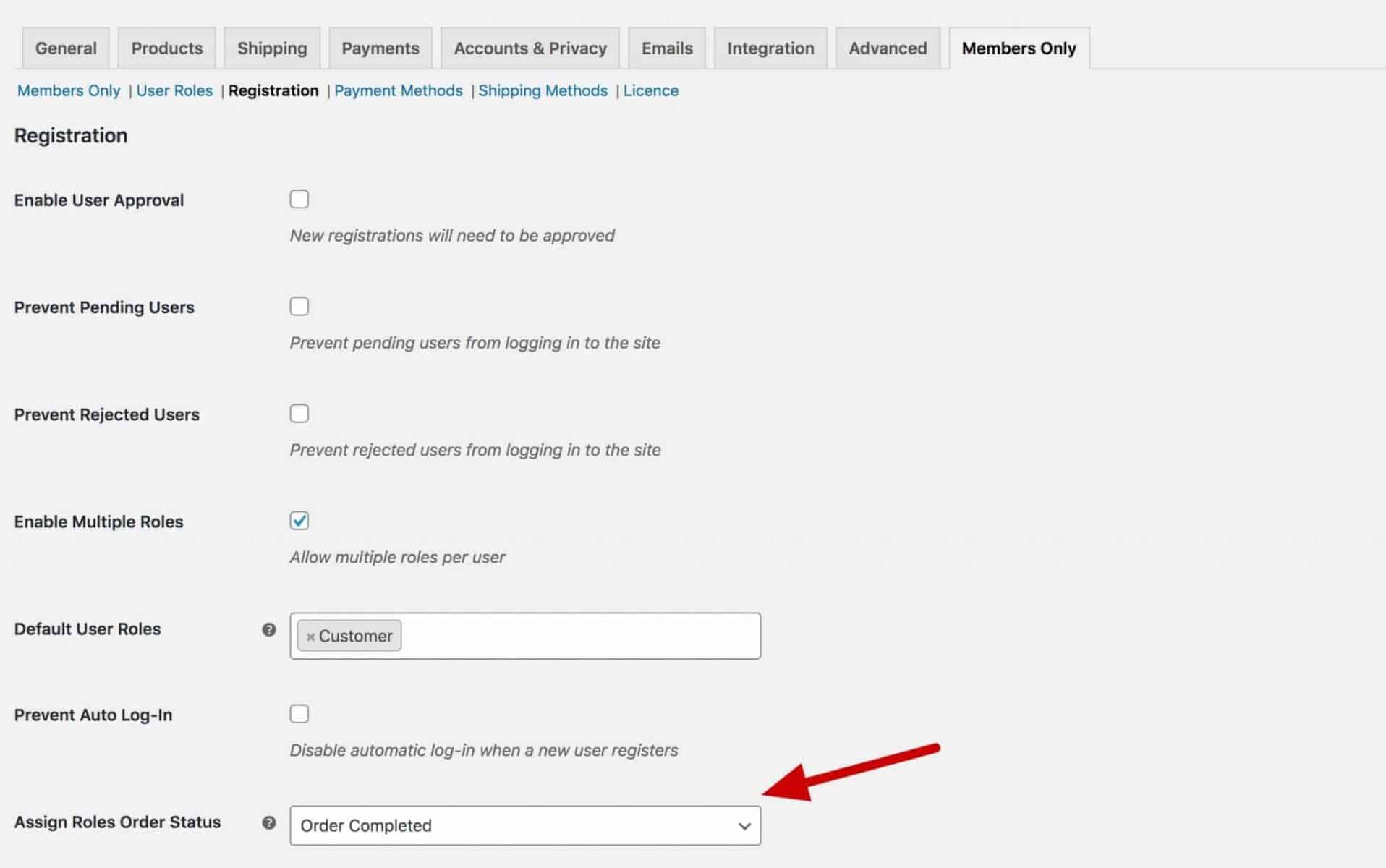 WooCommerce assign roles order status