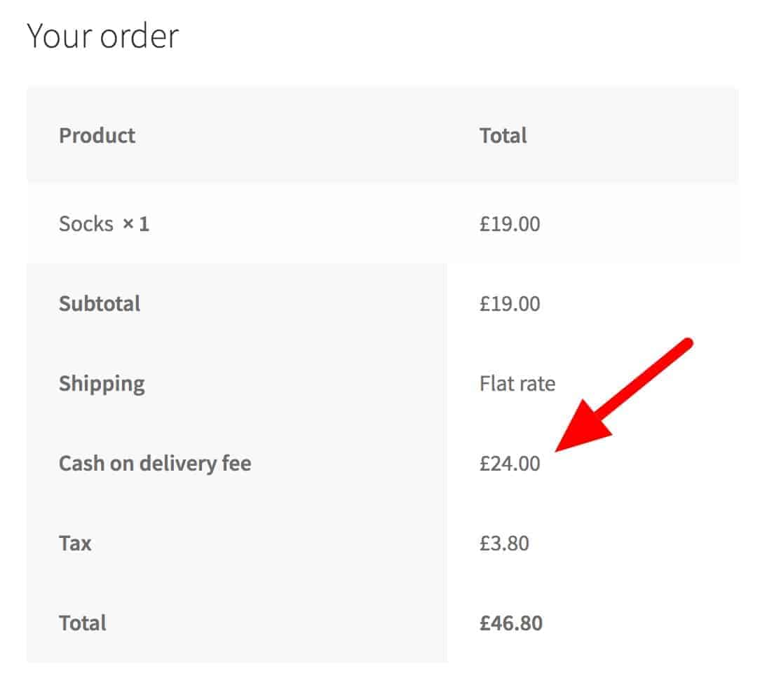 Cash on delivery fee in the checkout