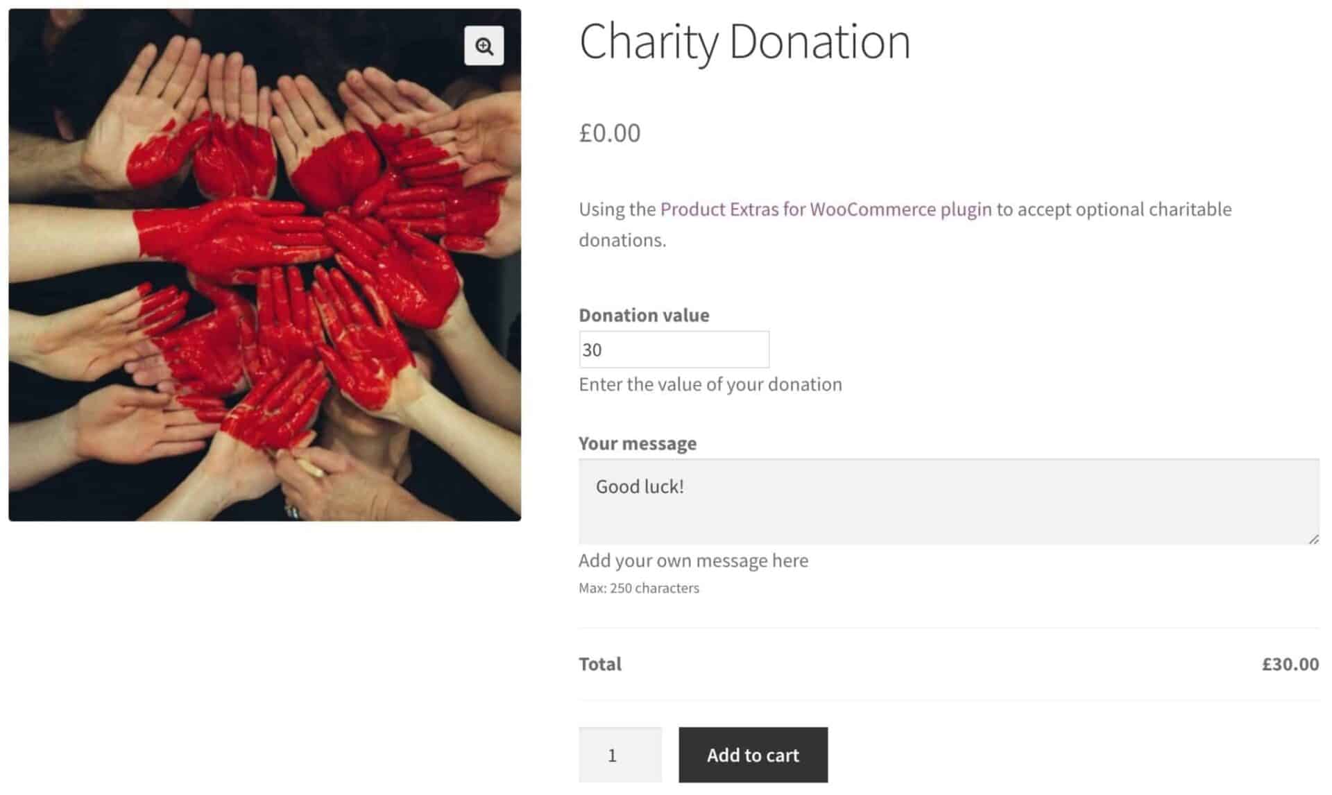 Charity donation page WooCommerce