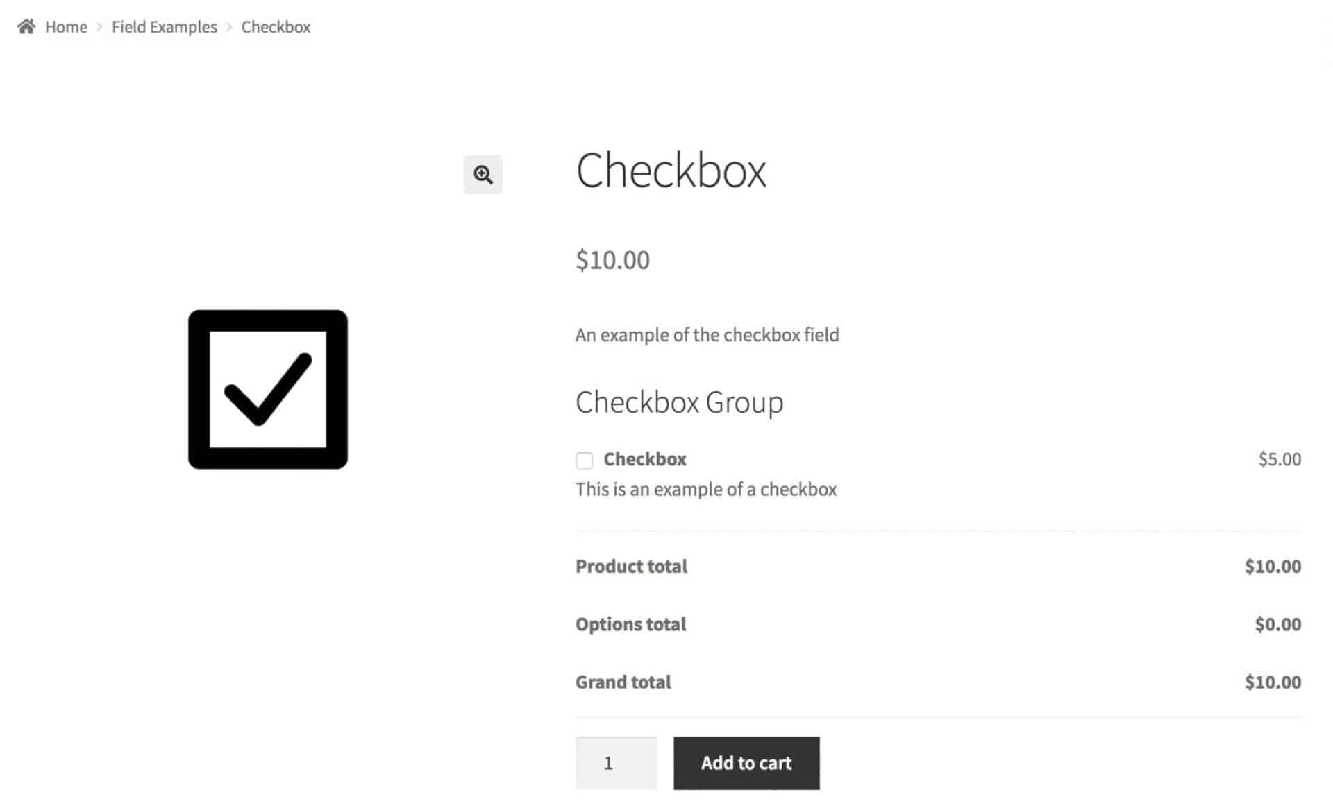Checkbox field on the front end