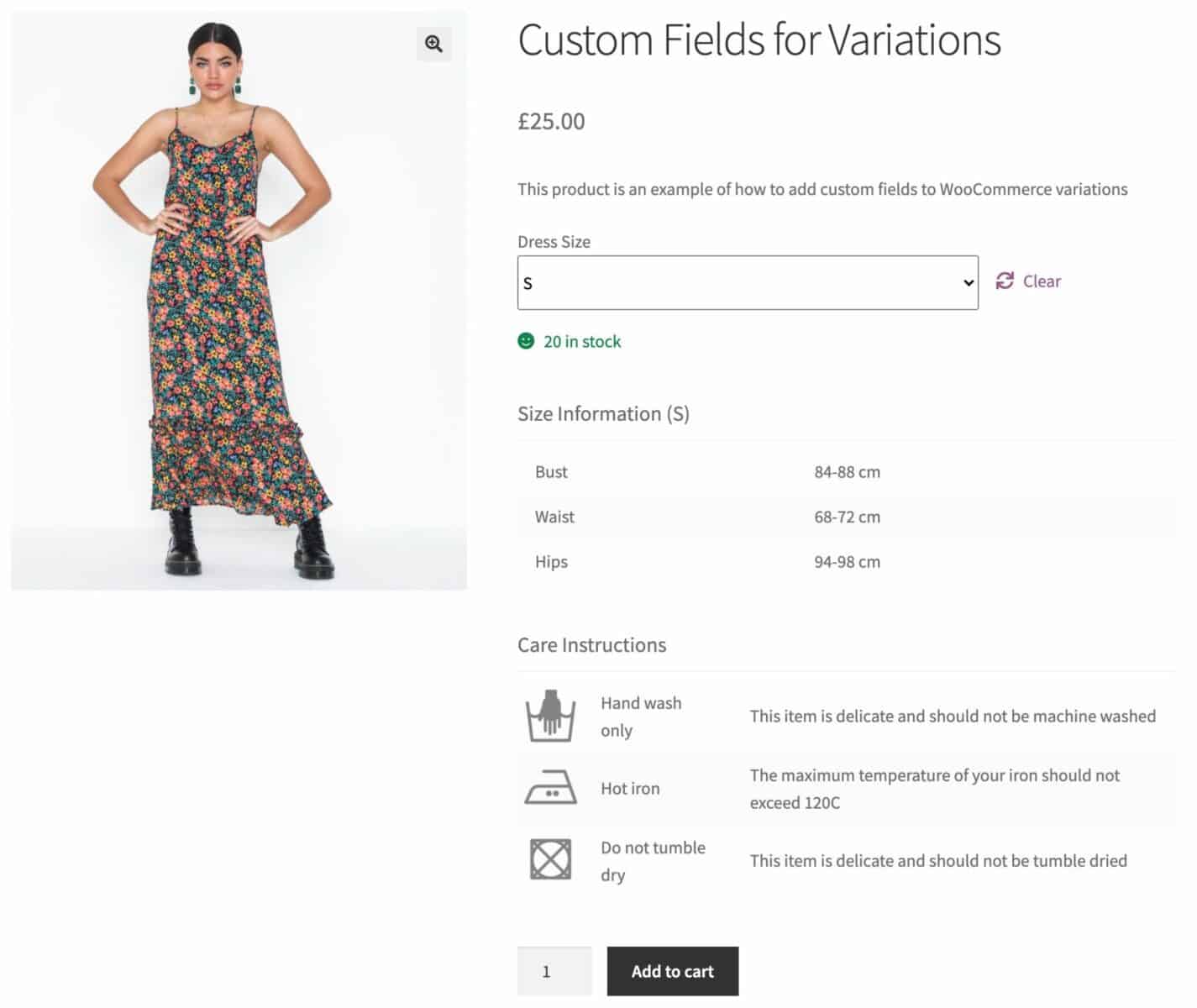 Display variation specific custom fields in a WooCommerce product