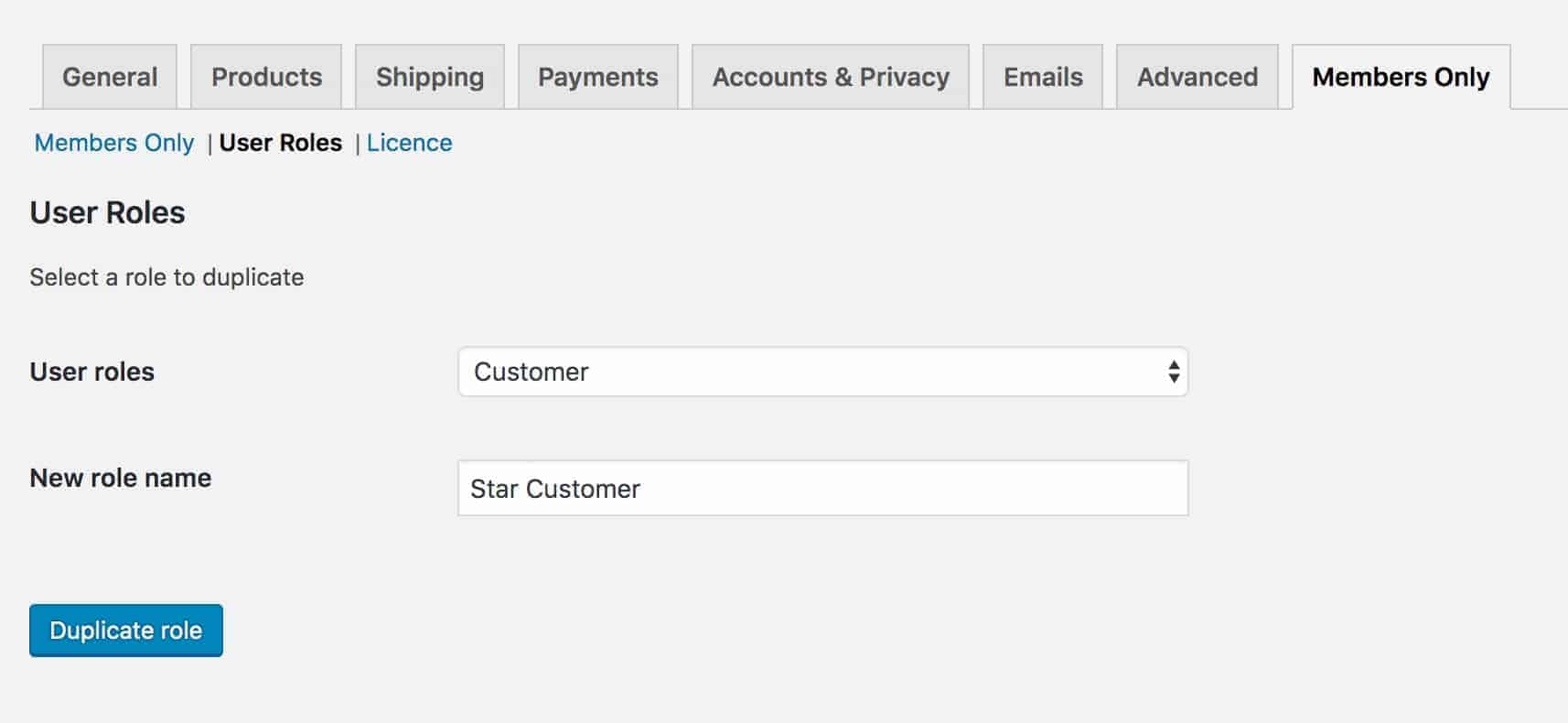 WooCommerce user roles settings