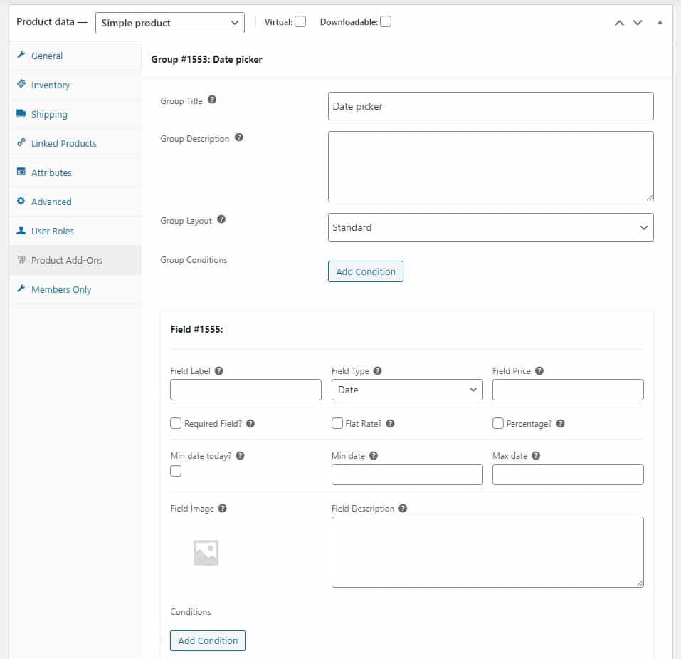 Date picker field settings