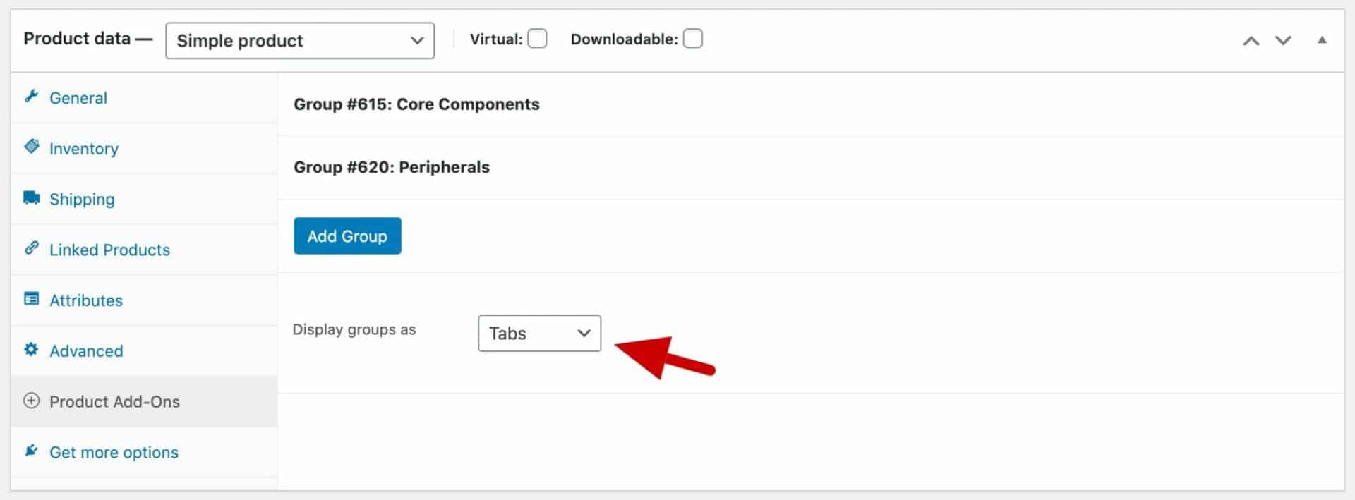 WooCommerce groups display setting