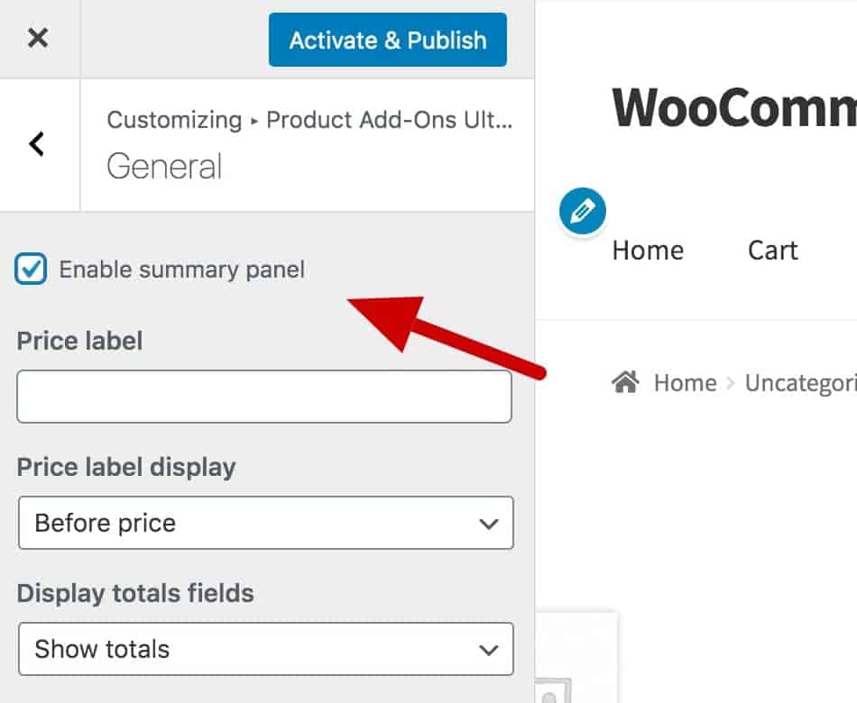 WooCommerce - enabling the summary panel