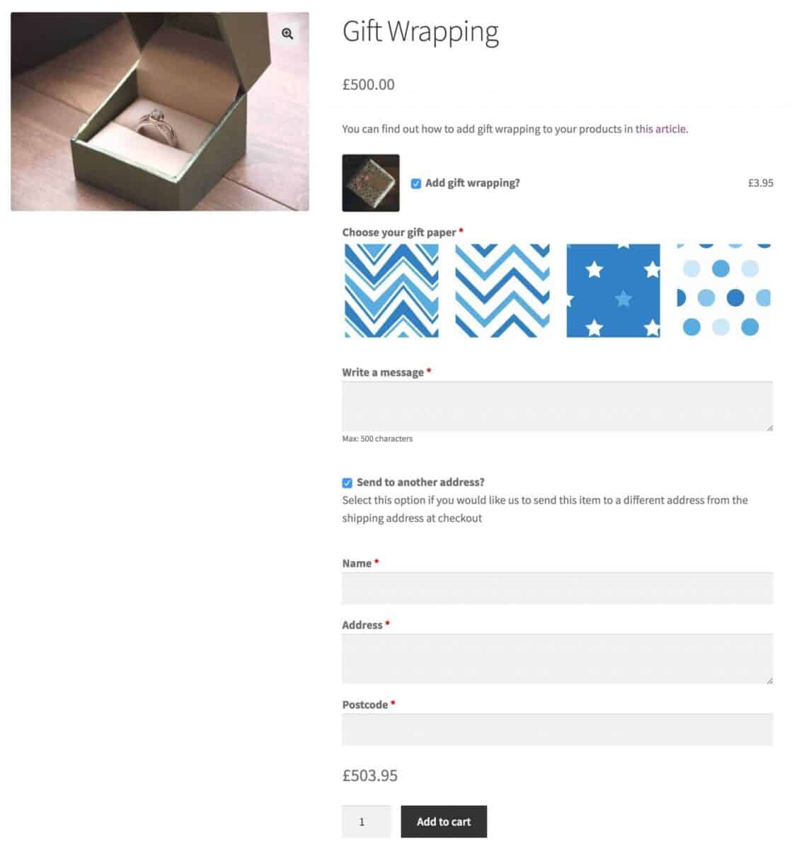 WooCommerce gift wrapping option on product page