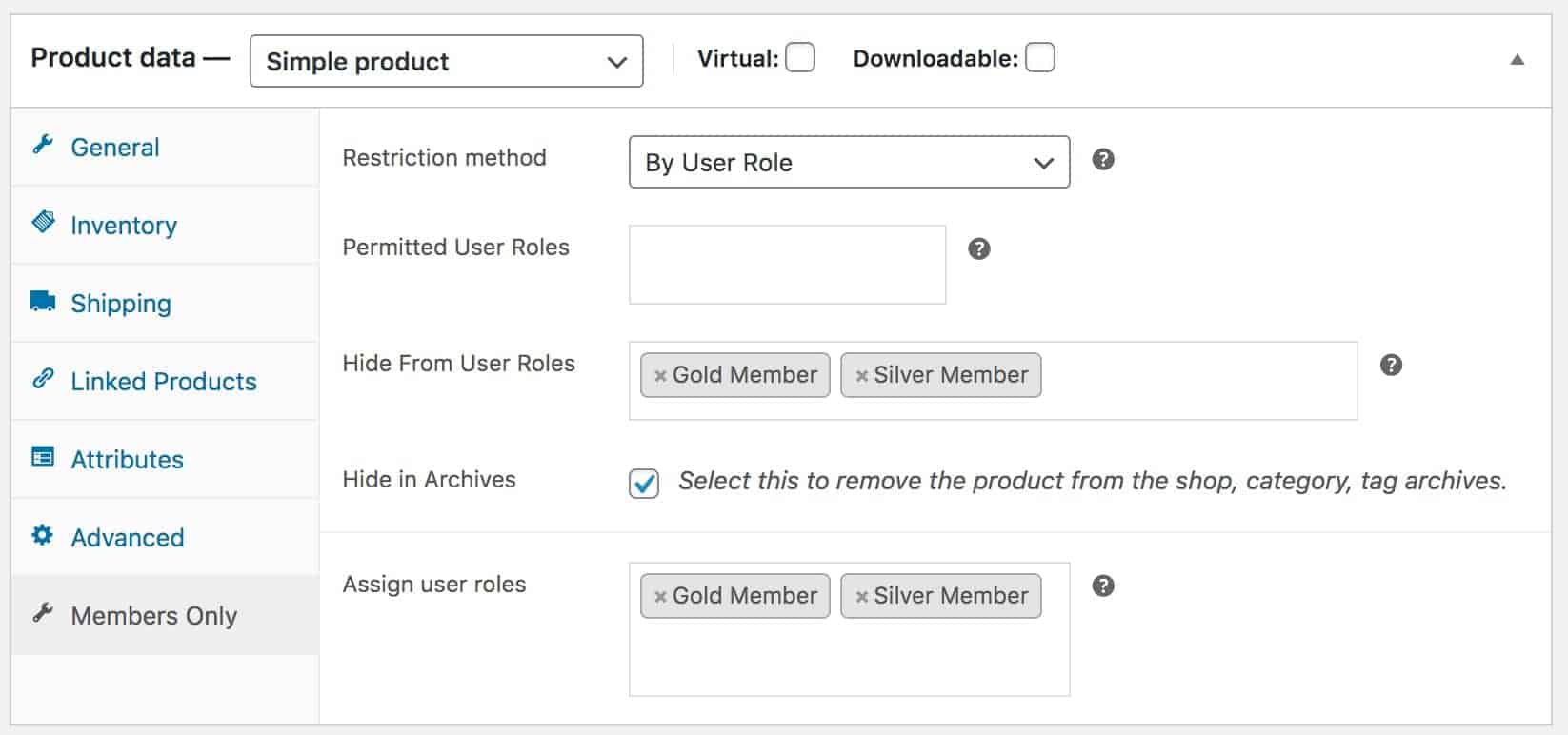 Gold membership product hide from user roles