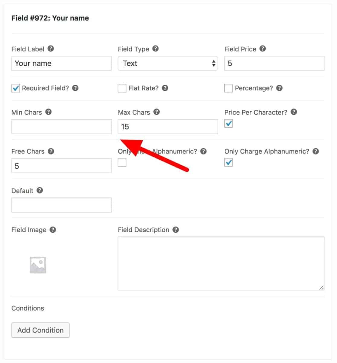 Add minimum or maximum number of characters to text field