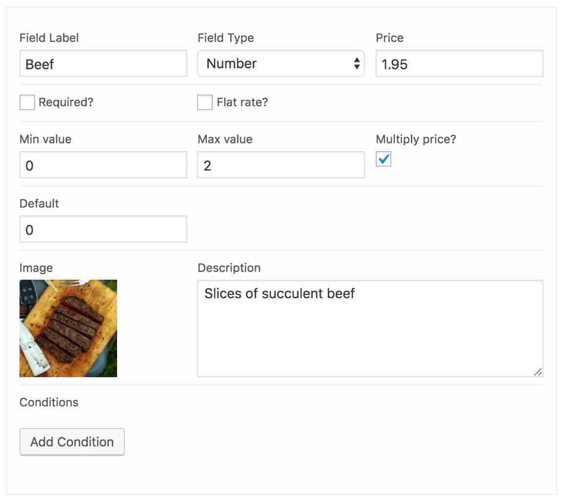 Pizza toppings option WooCommerce