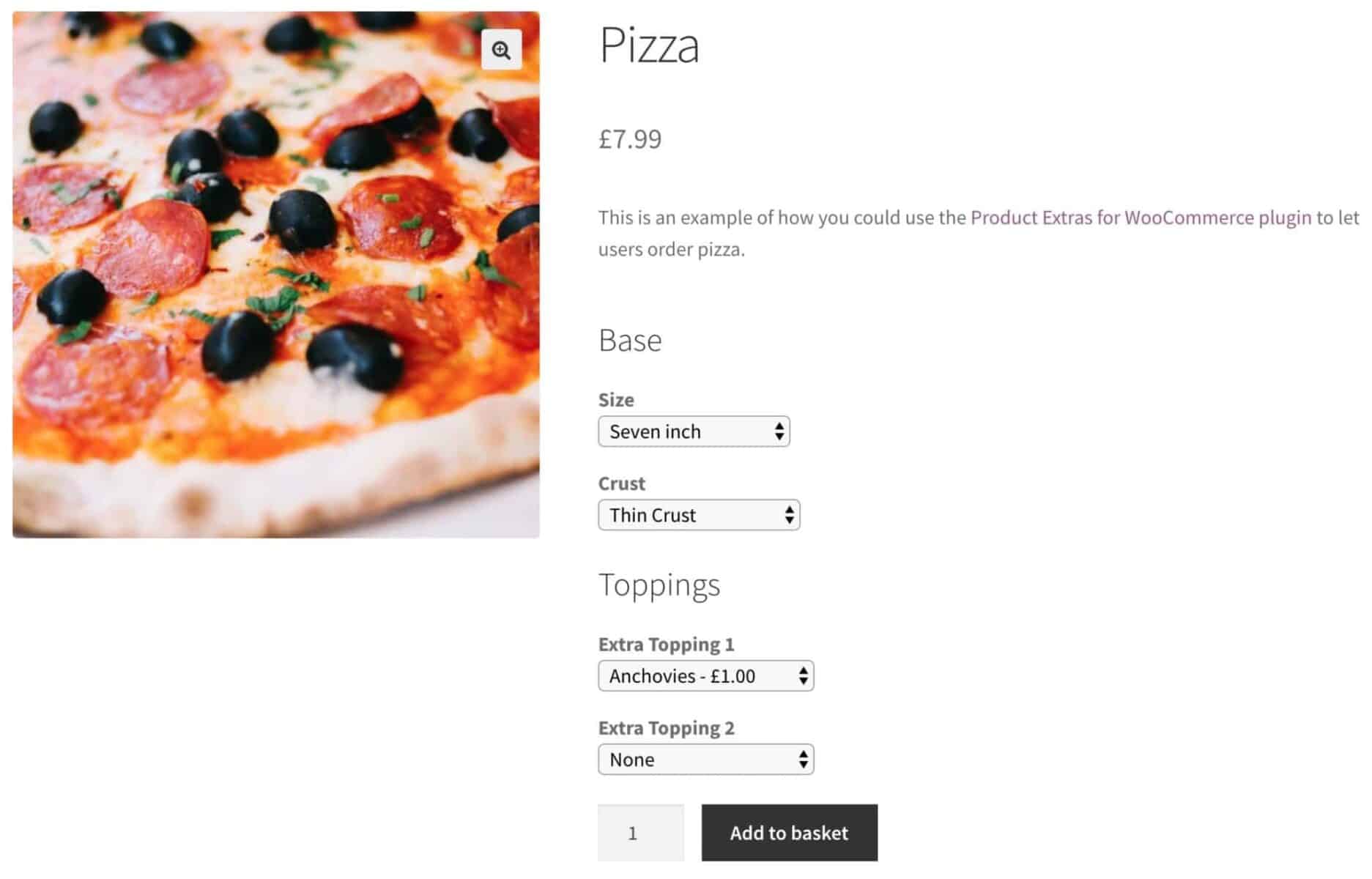 Customized pizza product in WooCommerce