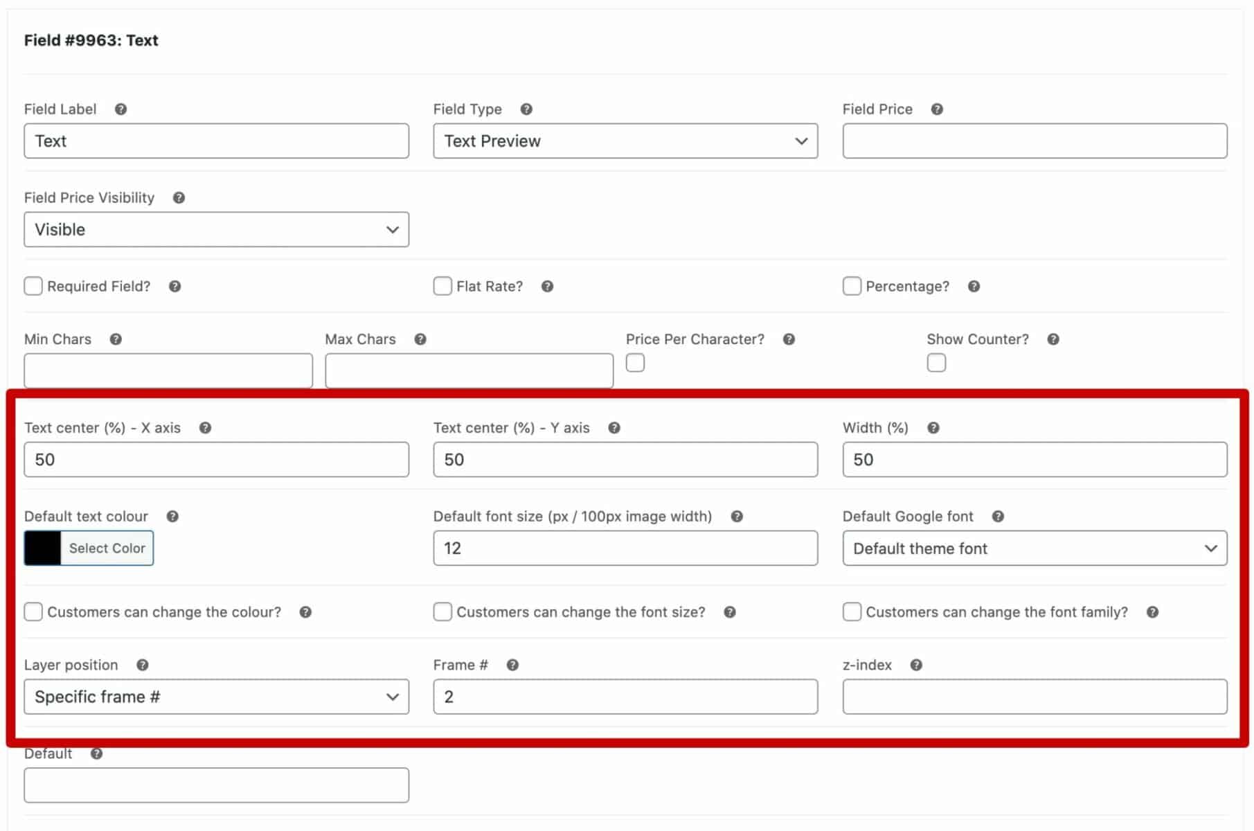 Text Preview settings