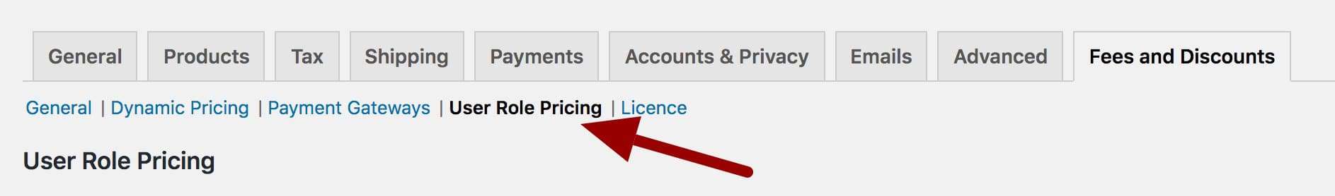WooCommerce user role pricing settings
