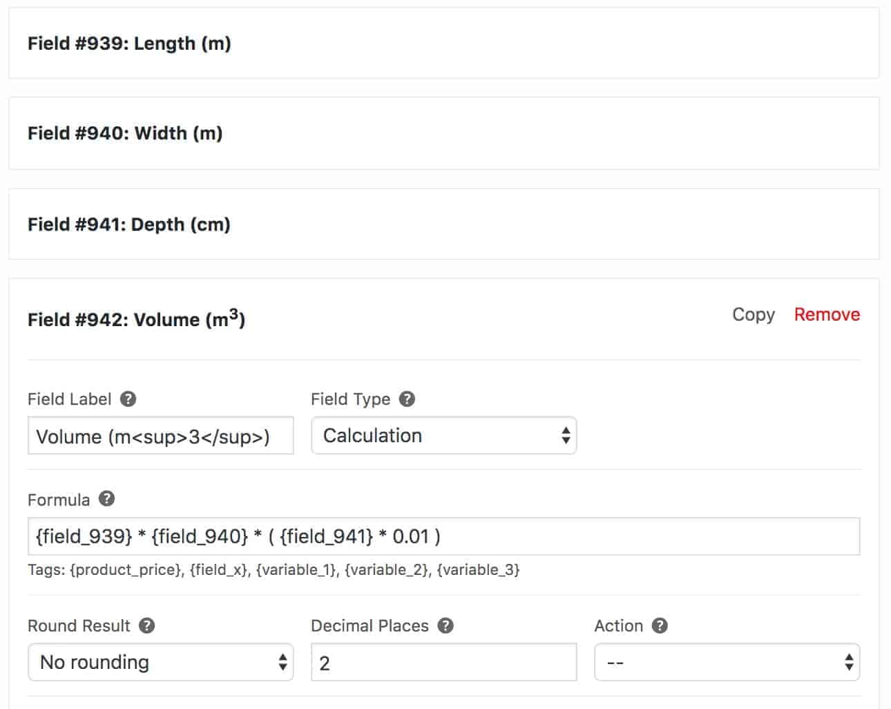 WooCommerce volume calculation formula