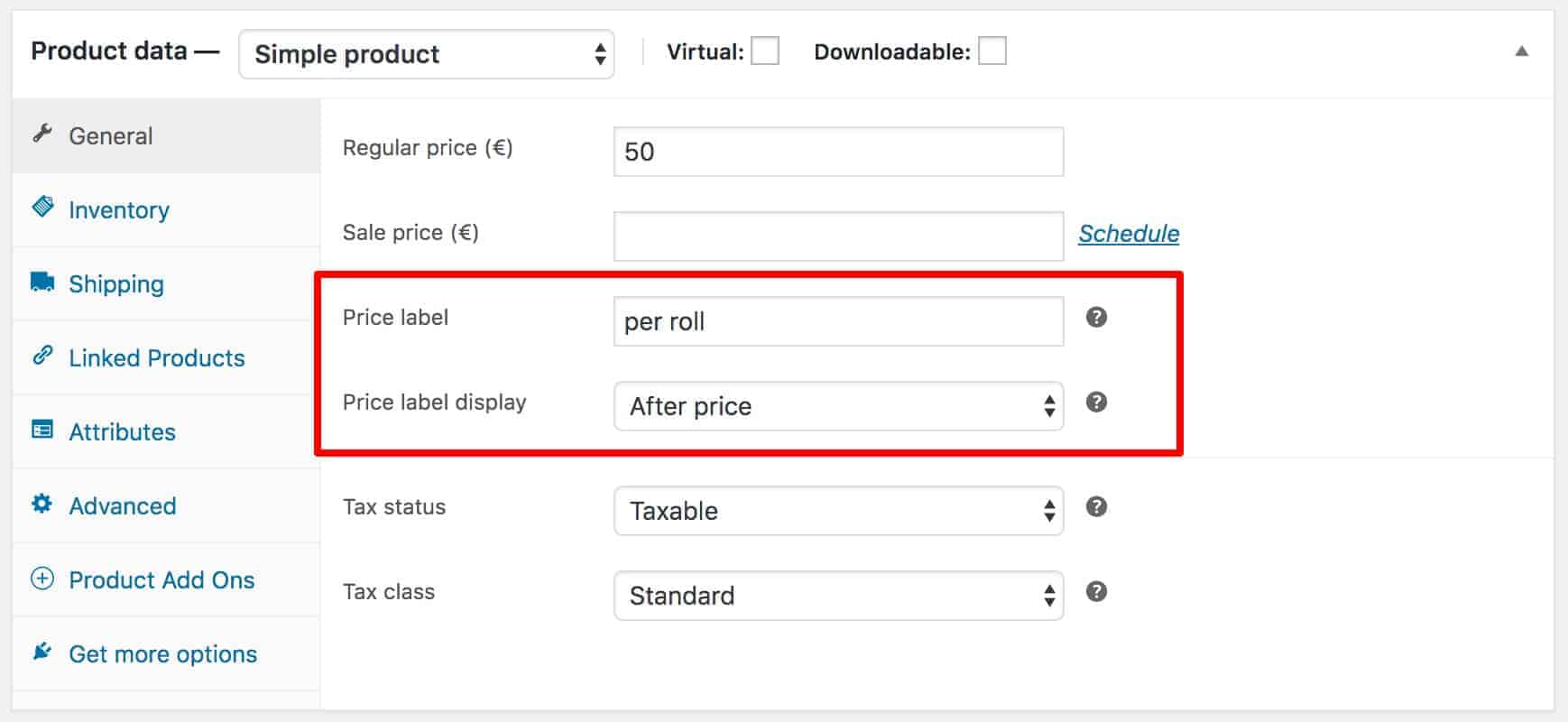 Setting the product price label