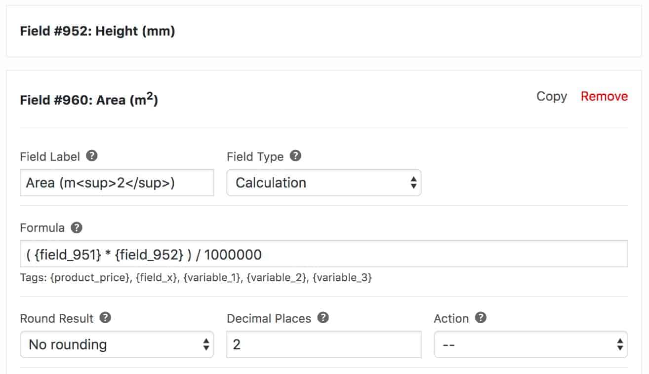 WooCommerce area calculation field