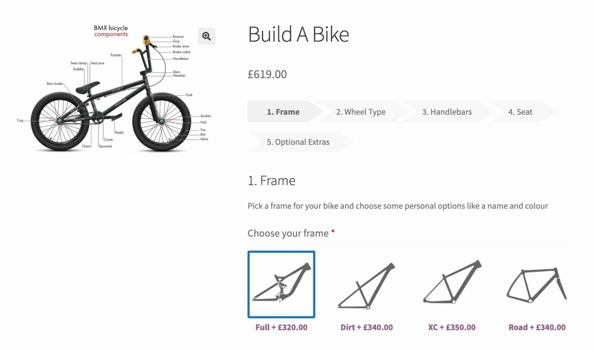 WooCommerce build a bike product