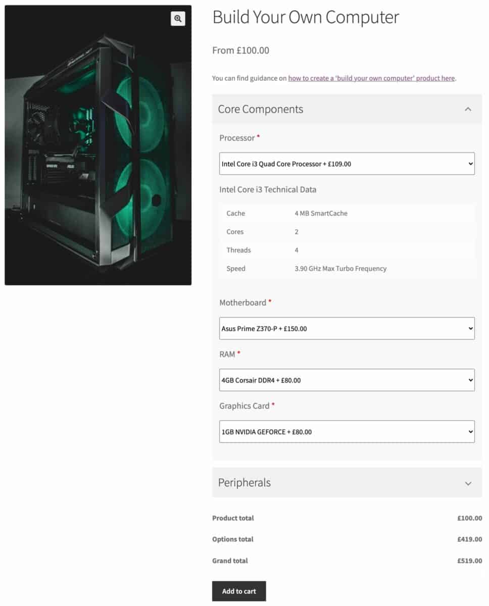 Composite product example front-end result - Build Your Own Computer