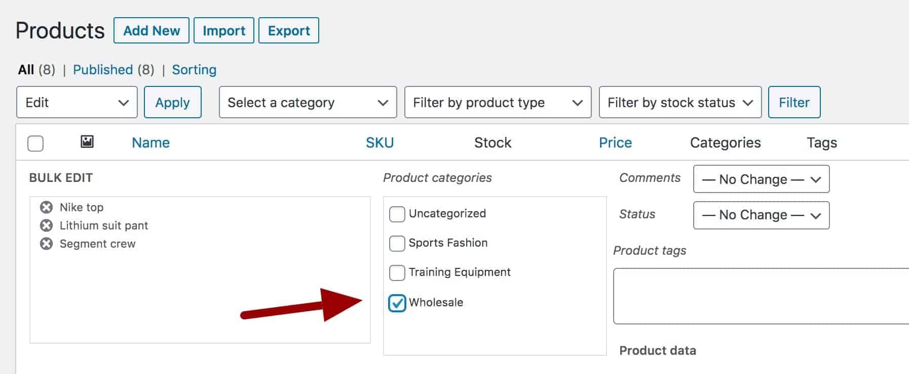 Bulk adding products to WooCommerce wholesale category