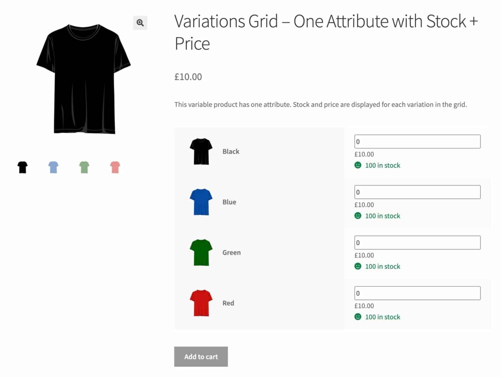 WooCommerce bulk variations form with one attribute