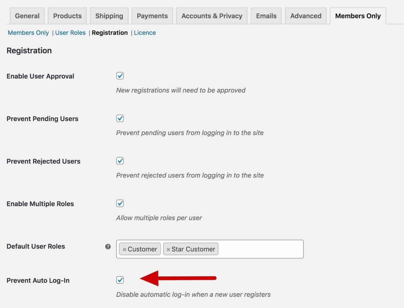 WooCommerce disable automatic log-in after registration