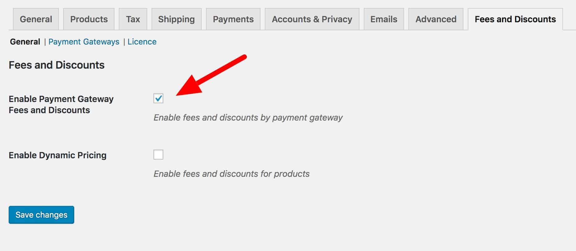 WooCommerce Fees and Discounts settings page