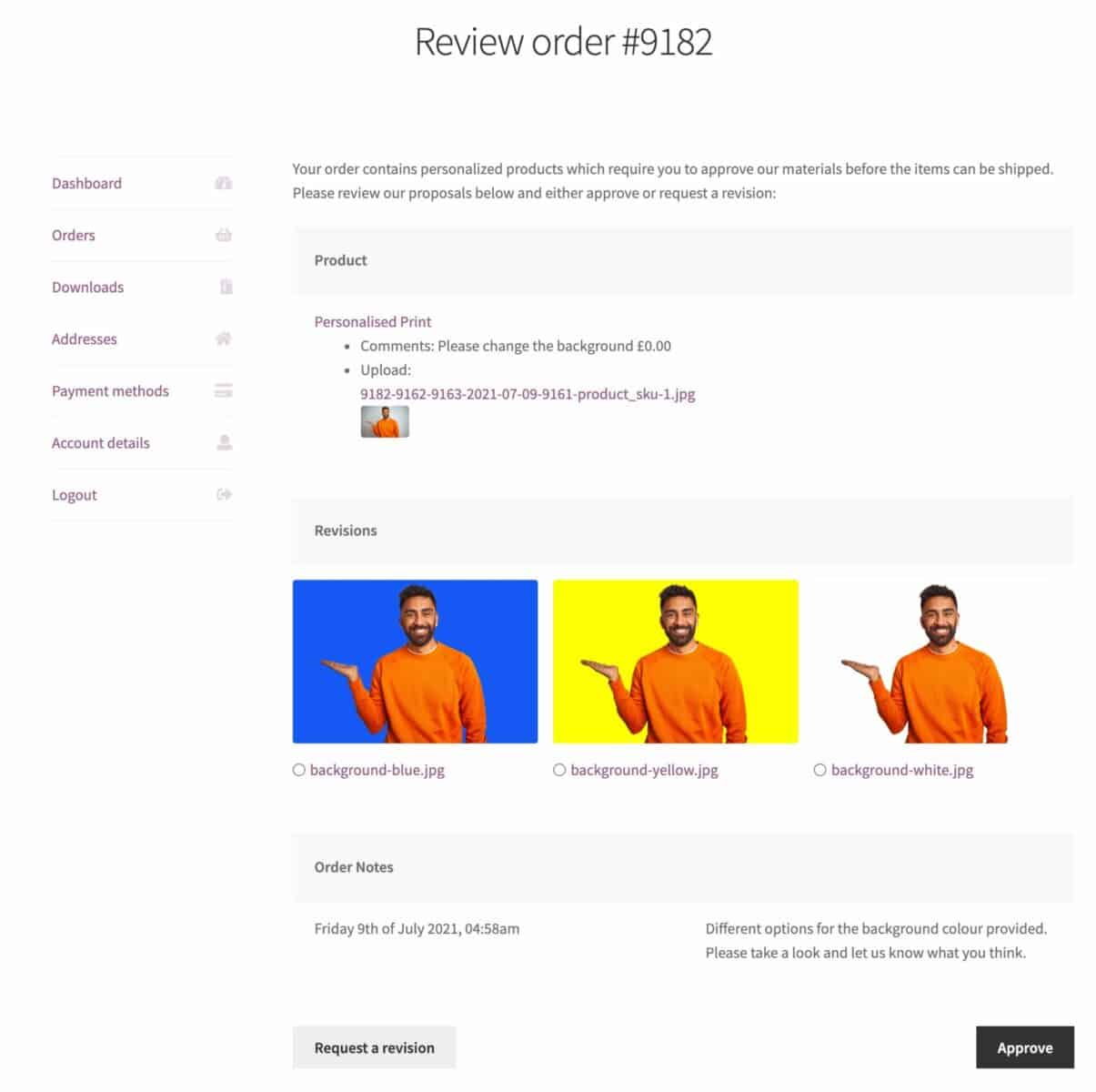 WooCommerce file approval