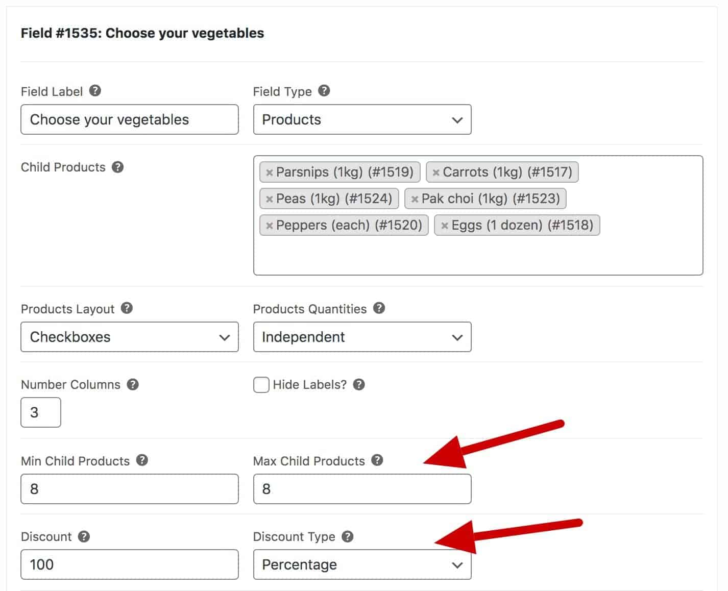 WooCommerce fixed price veg box settings