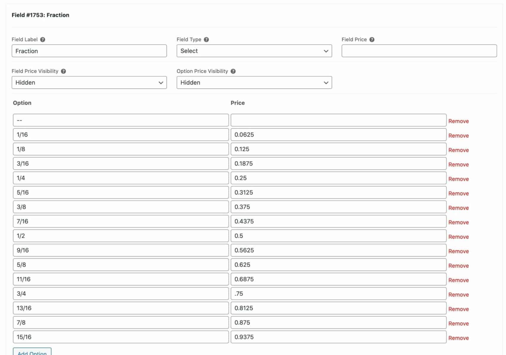 WooCommerce field for fractions