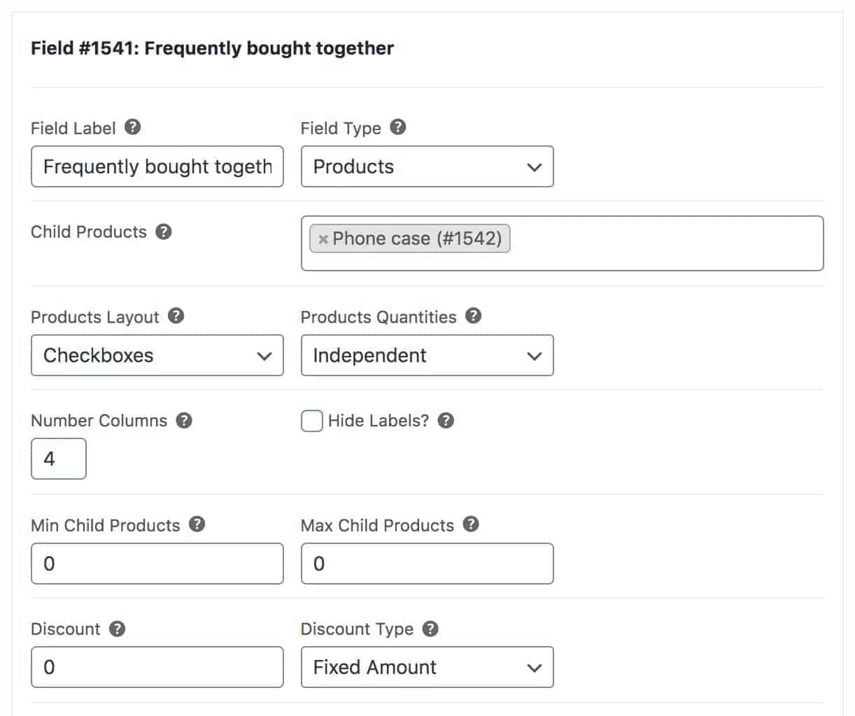 WooCommerce frequently bought together product settings