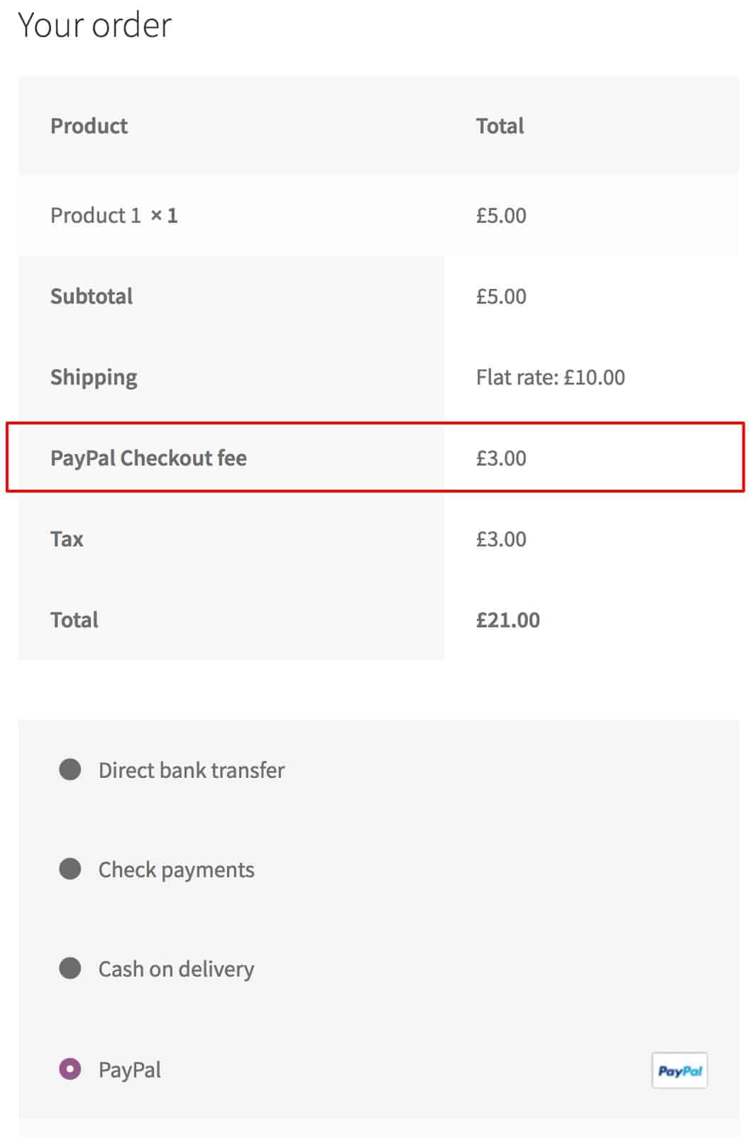 WooCommerce additional fee for PayPal