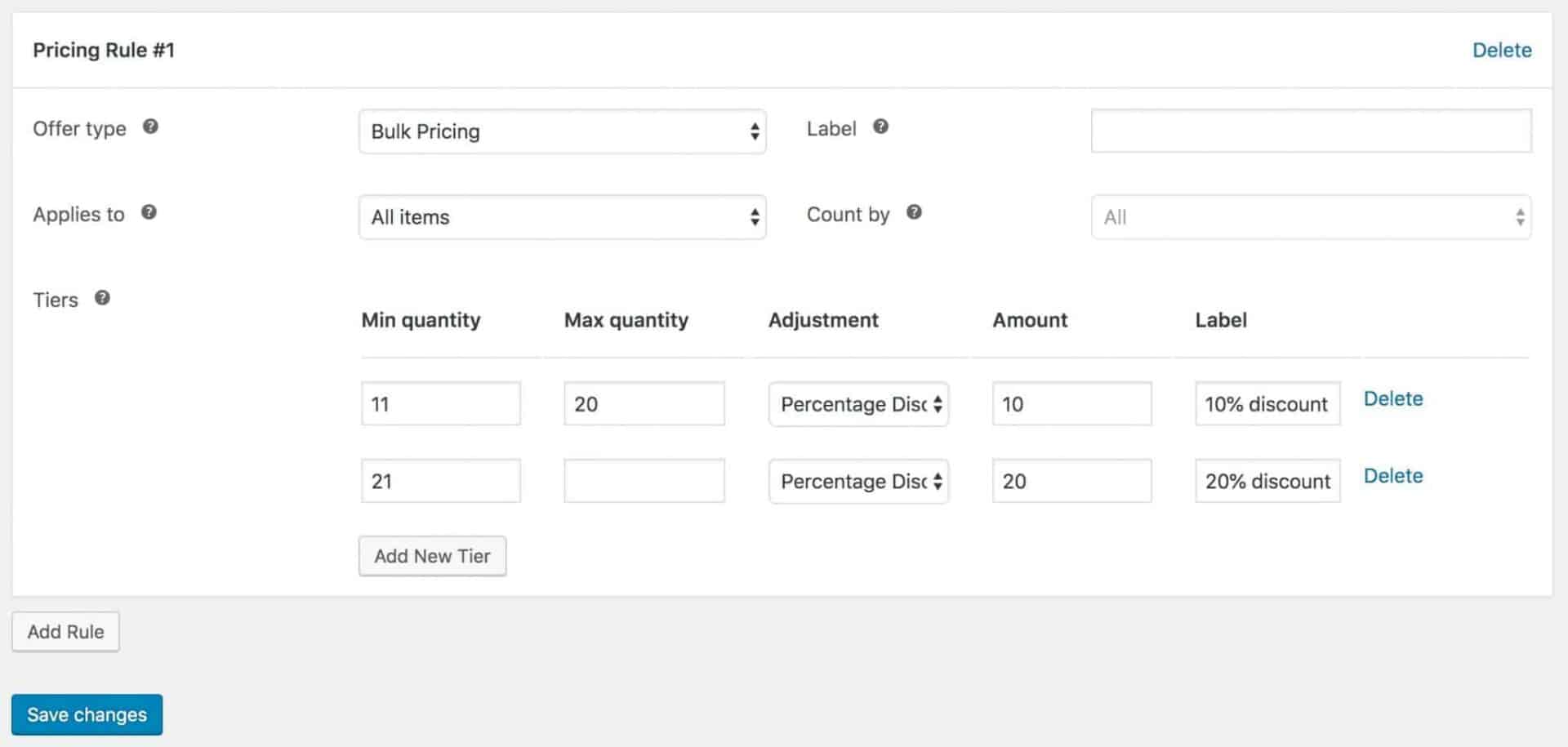 WooCommerce percentage discount tiers