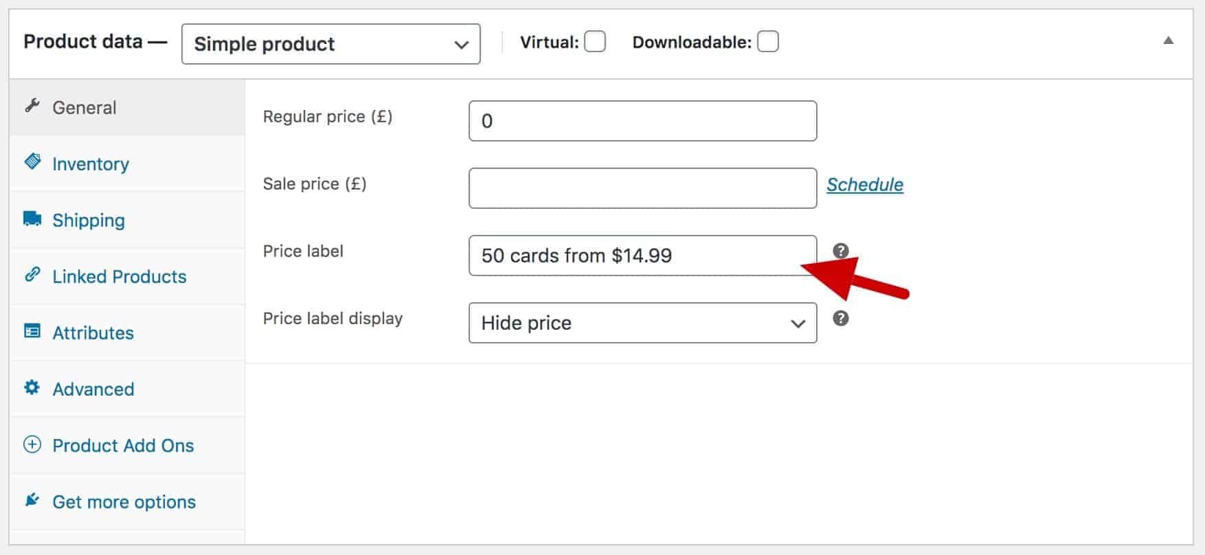 WooCommerce price label