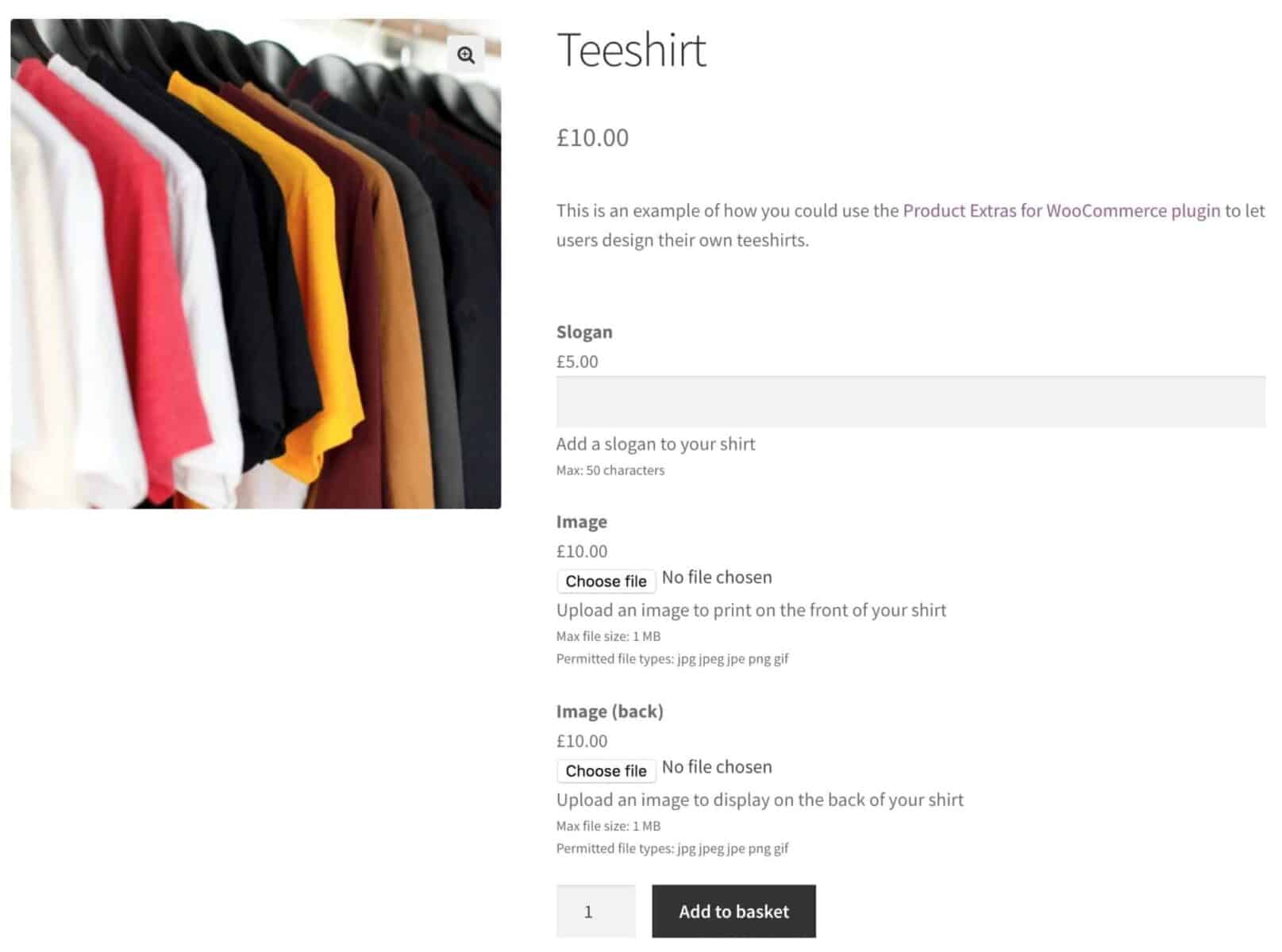 Customizing a teeshirt product in WooCommerce using extra option fields