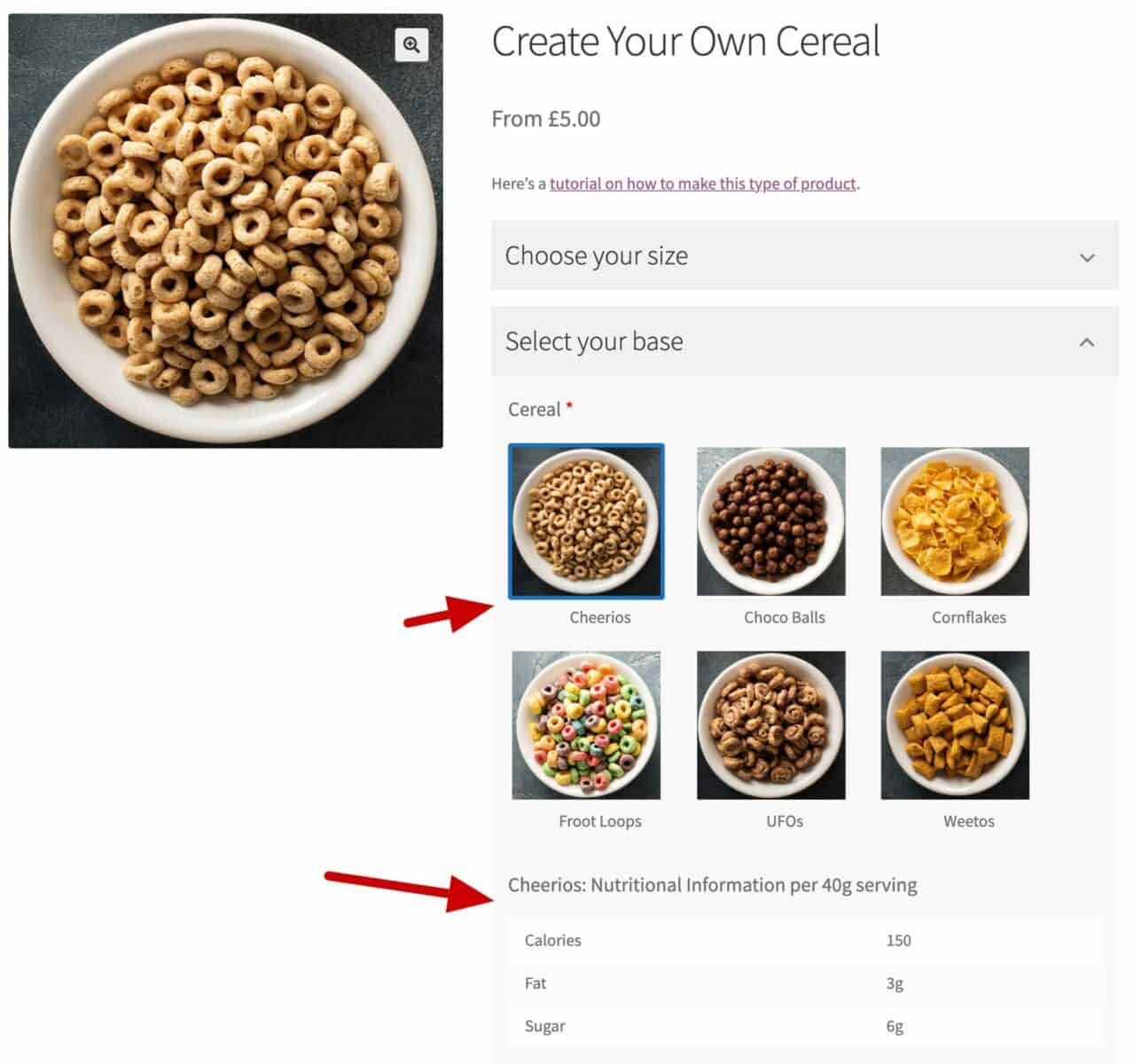 WooCommerce nutritional information