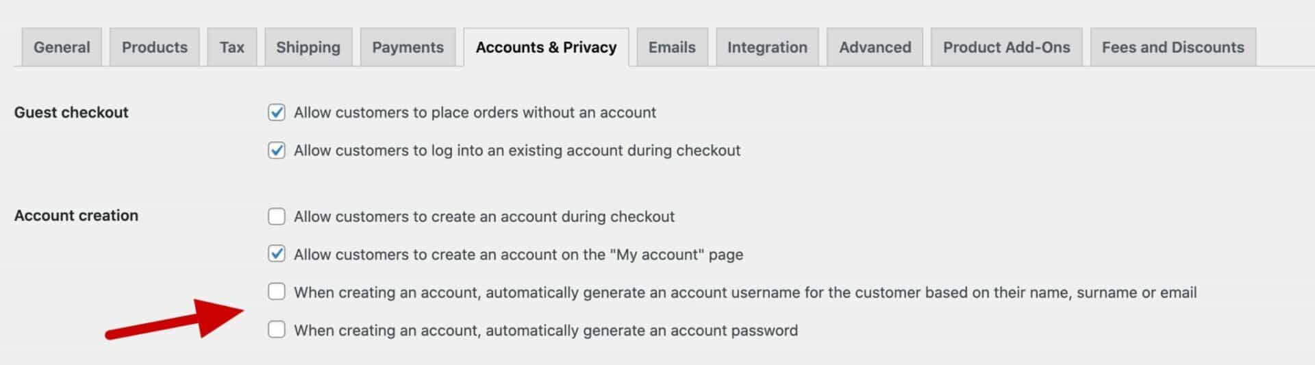 WooCommerce set own password and username