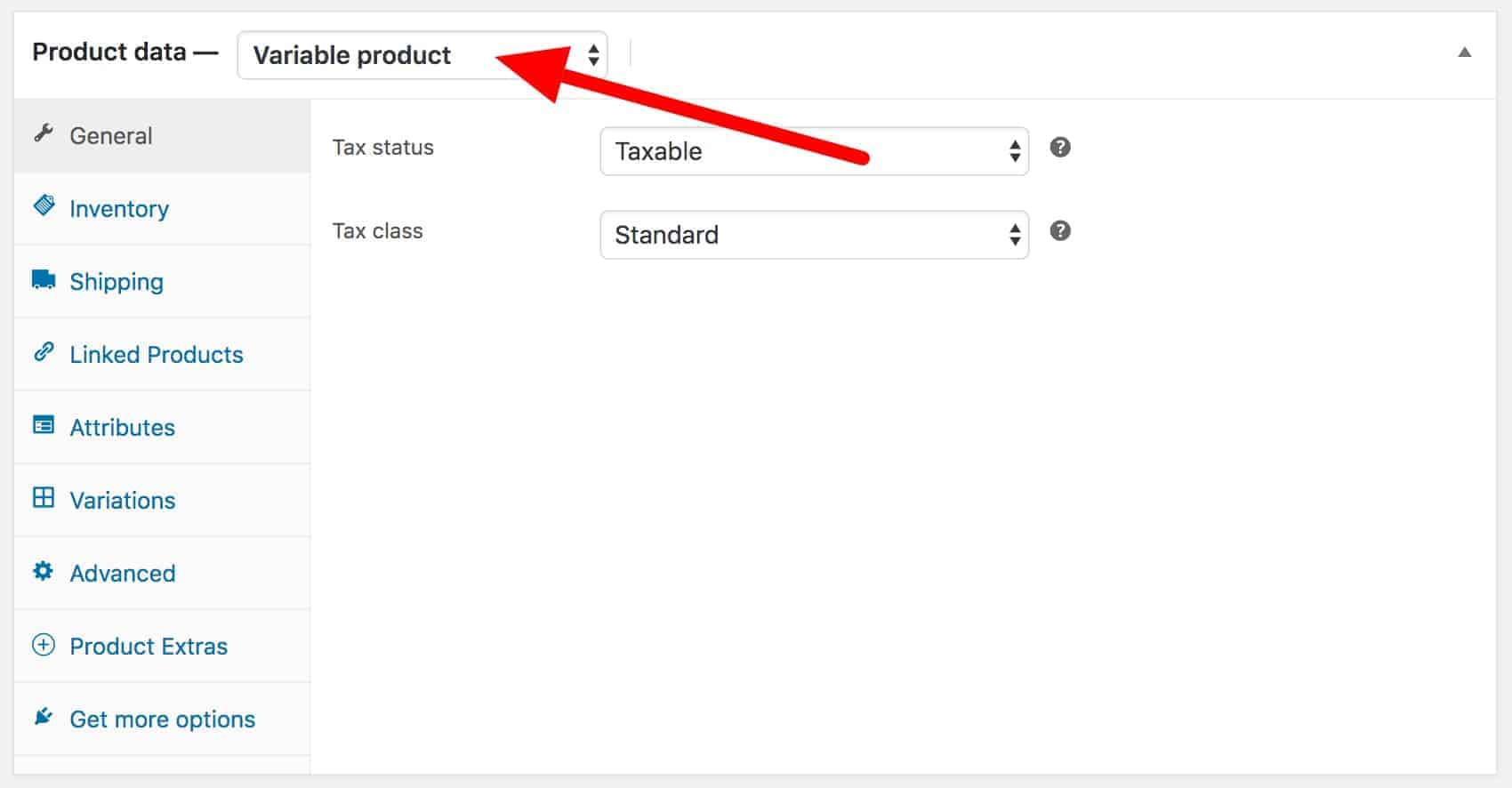 WooCommerce variable product settings – tax status and class