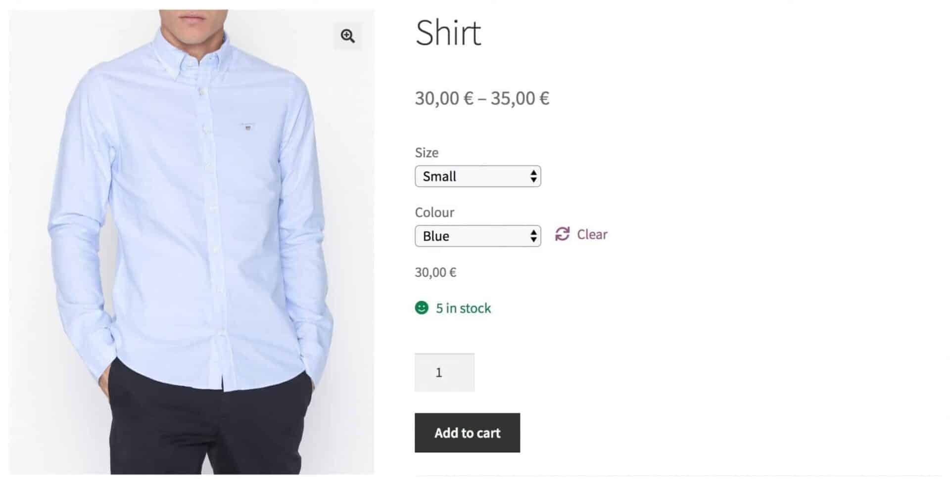 WooCommerce variable product example – male shirt