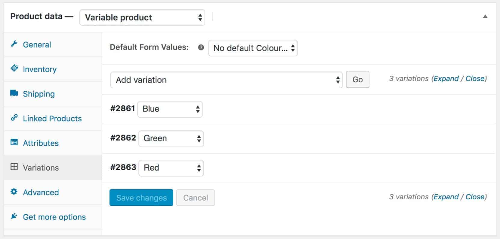 WooCommerce variations