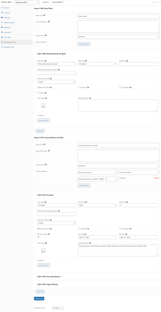 Additional fields settings