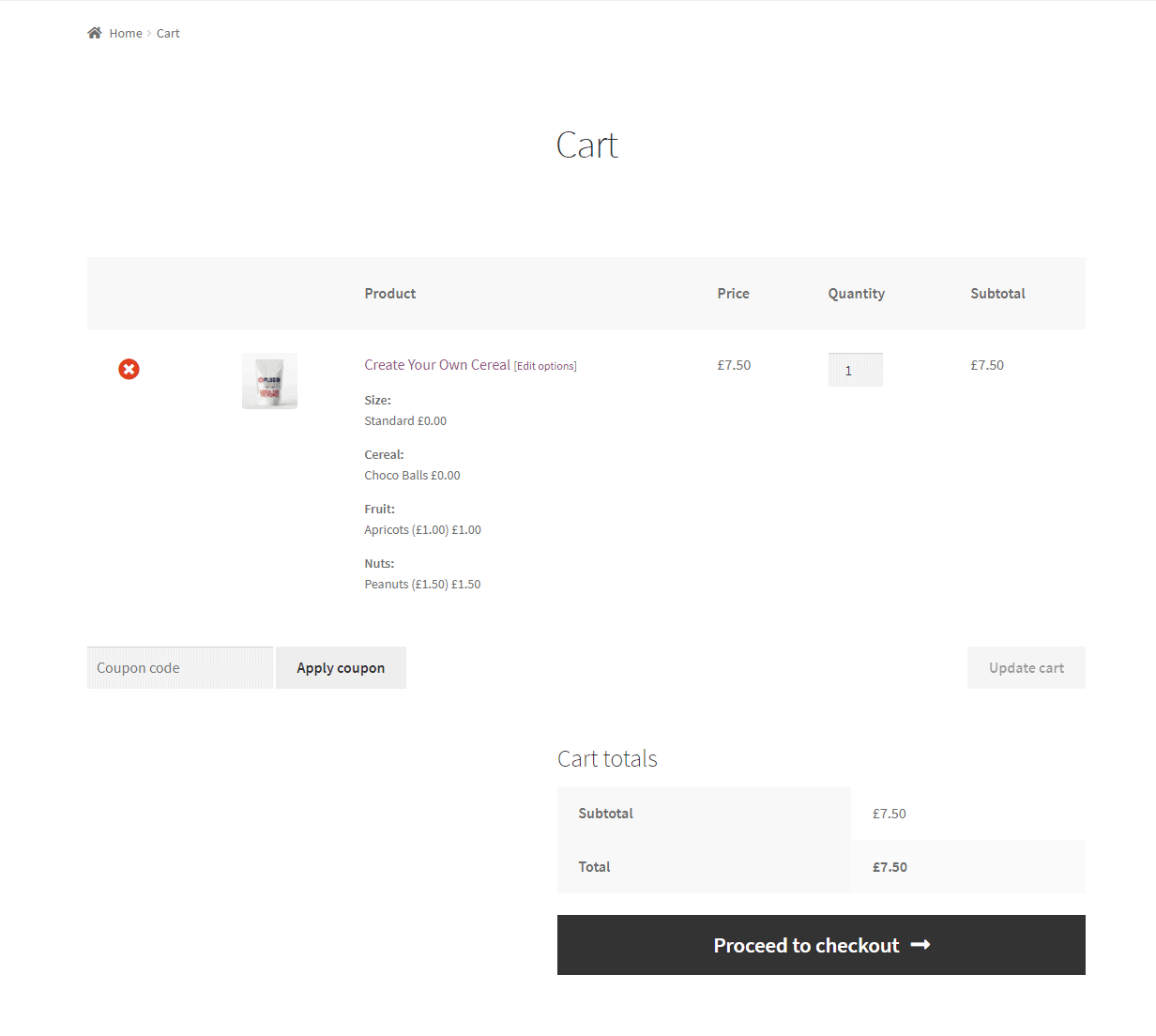 Custom order fields on the cart page