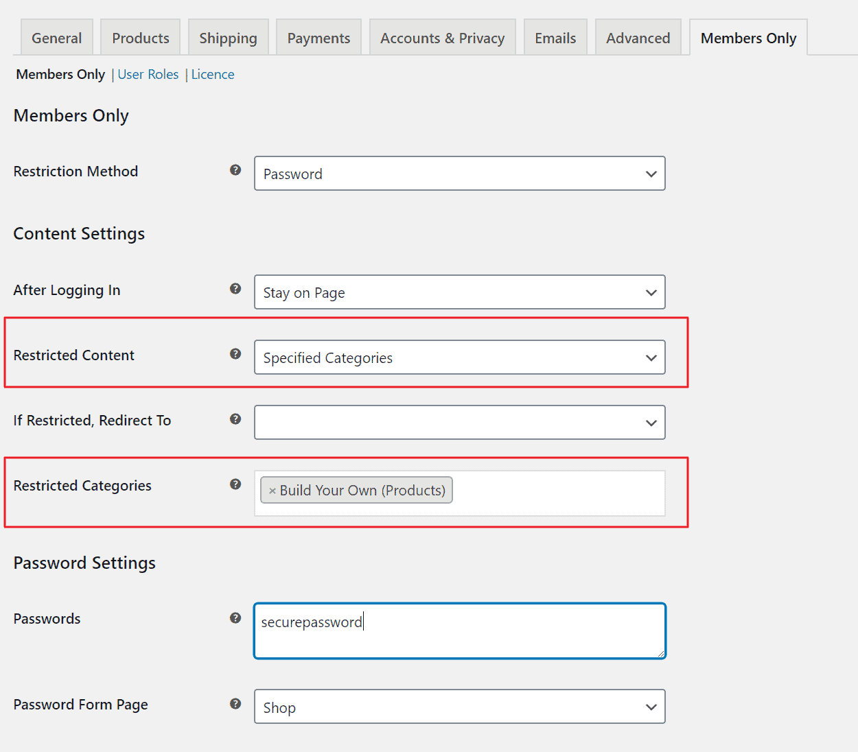 Restriction methods for specific WooCommerce categories
