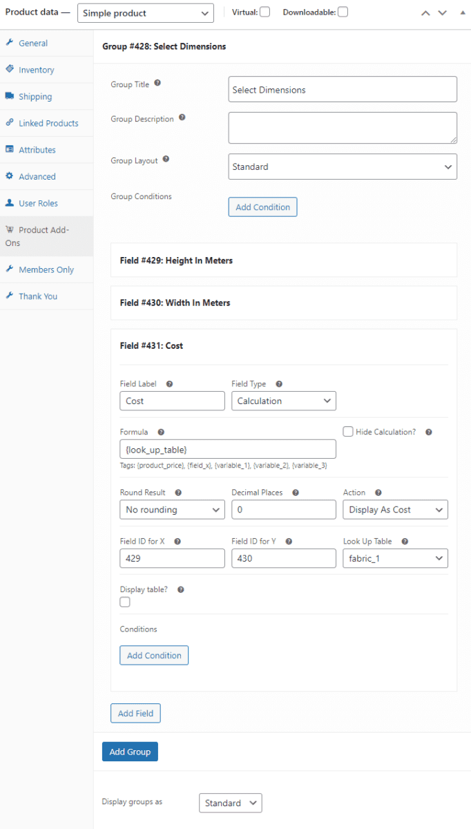 Configure lookup table