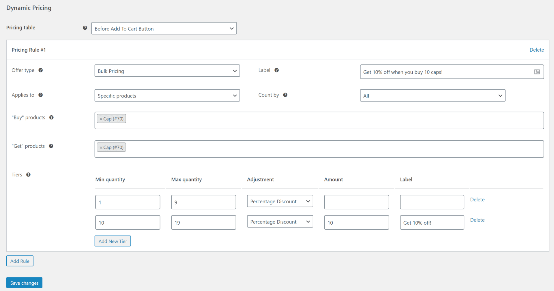 The Dynamic Pricing screen within WooCommerce.