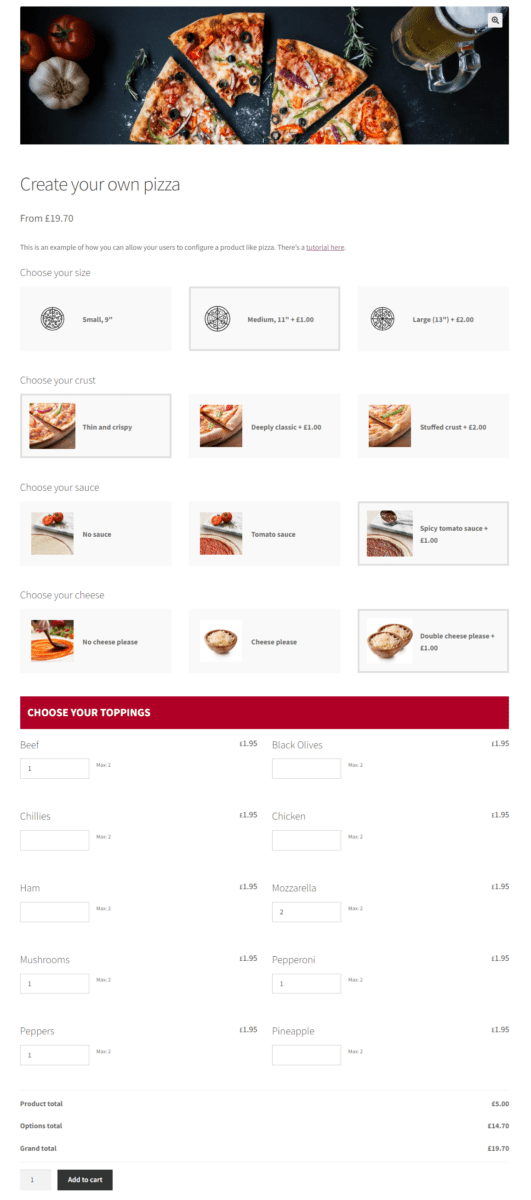Pizza builder configurable products WooCommerce