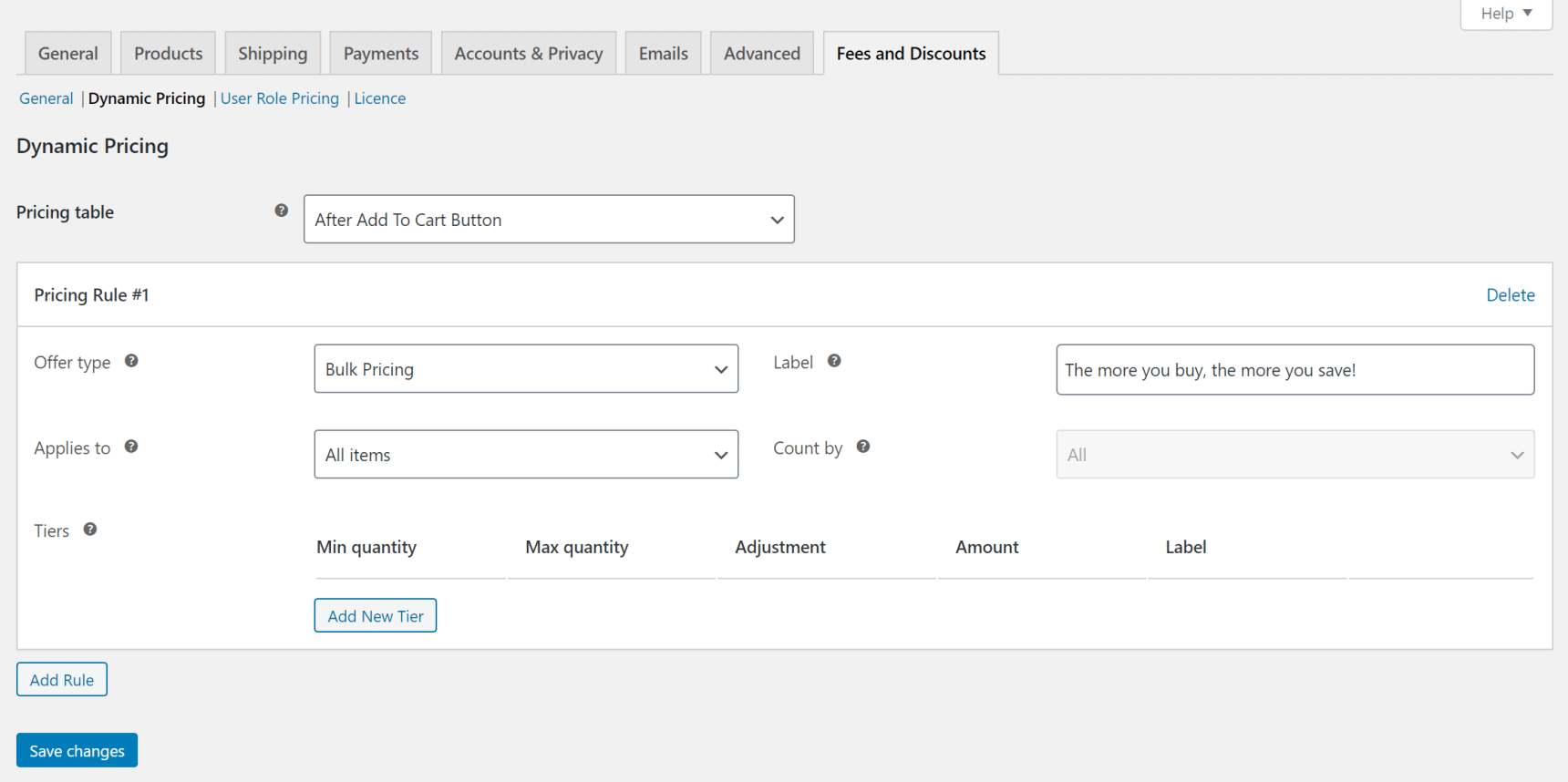 WooCommerce tiered pricing rules