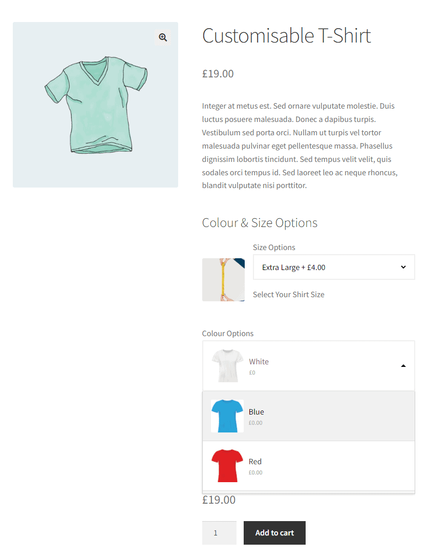 Customisable t-shirt preview