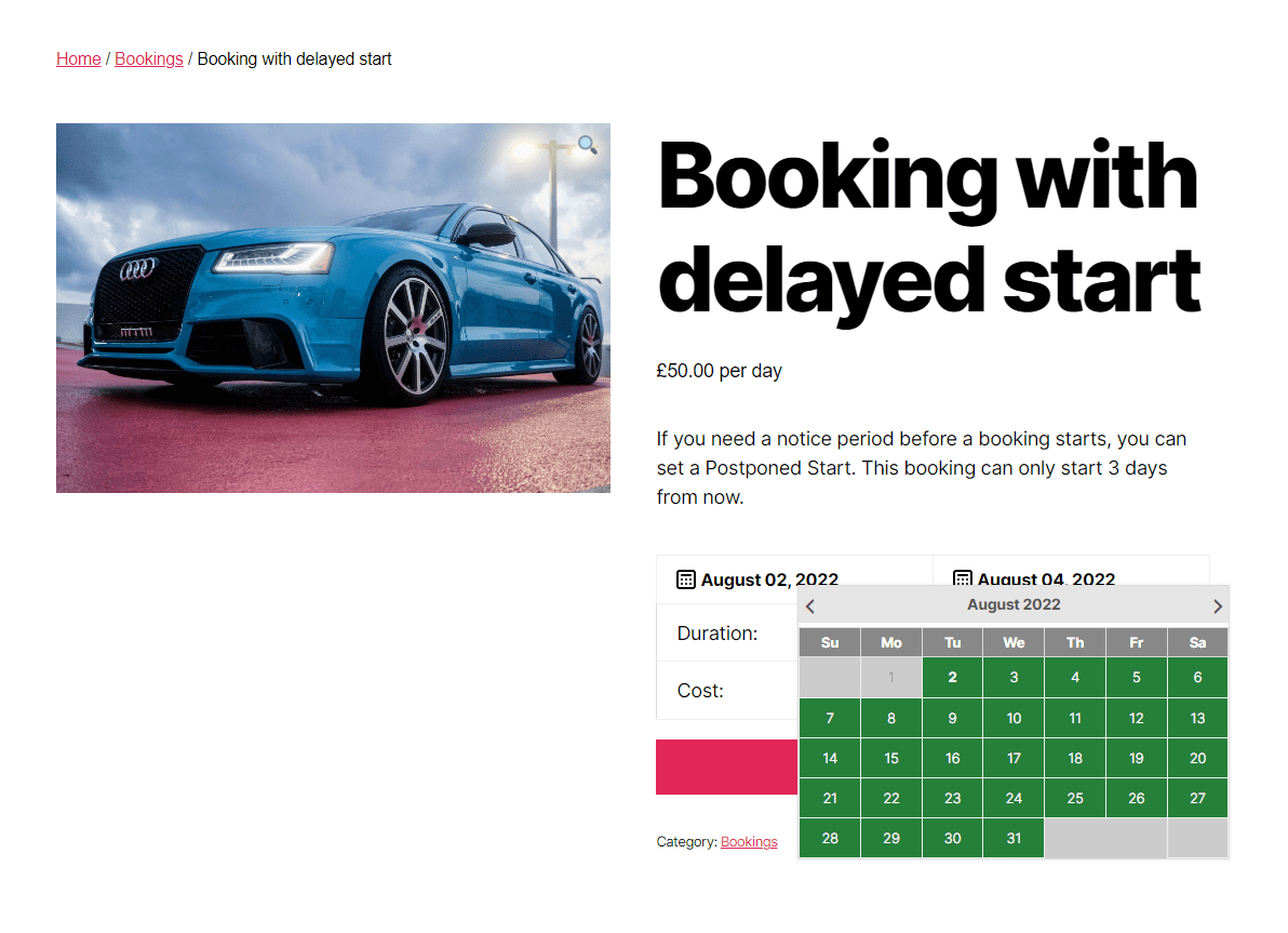 Booking with delayed start