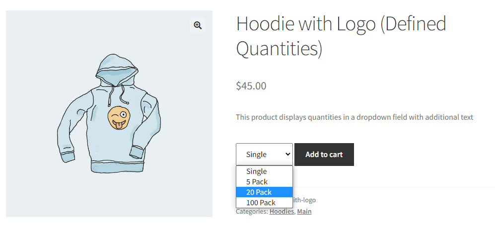 Product with WooCommerce quantity dropdown