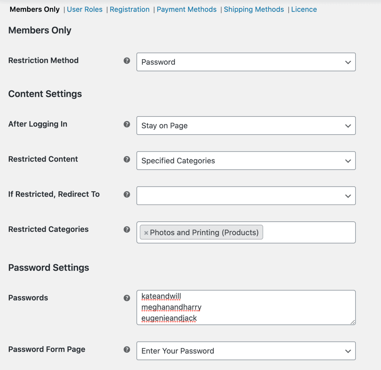 Hide categories using passwords